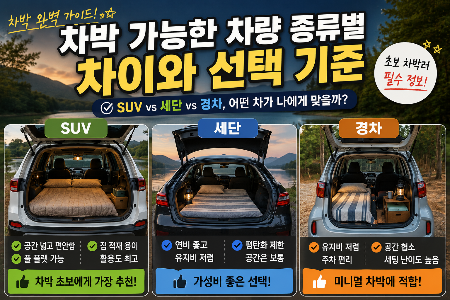 차박 가능한 차량 종류별 차이와 선택 기준