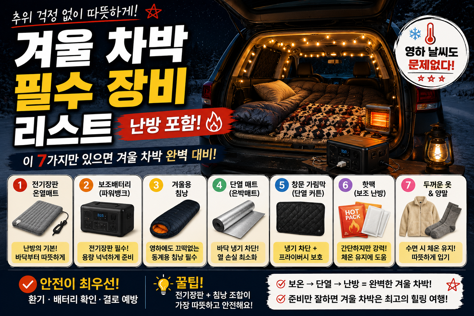 겨울 차박 필수 장비 리스트 (난방 포함)